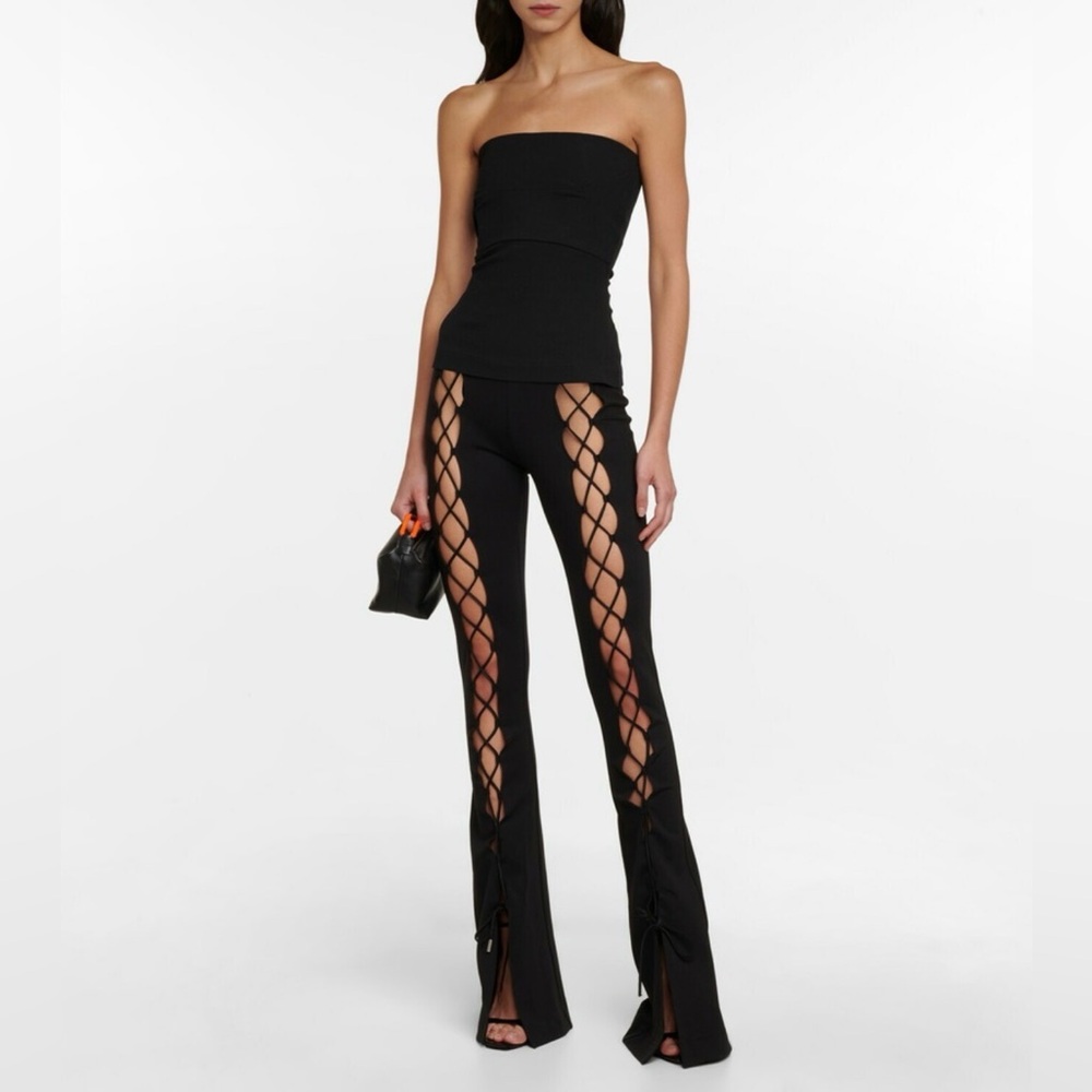 DAVID KOMA Black Lace-Up Side Detail Women's Pants